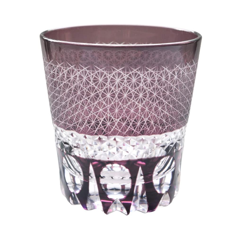 Retro Kiriko Glass Current Model J-kitchens Cup, 85xH90mm, 260cc, Sashiko, Purple, Kasho,