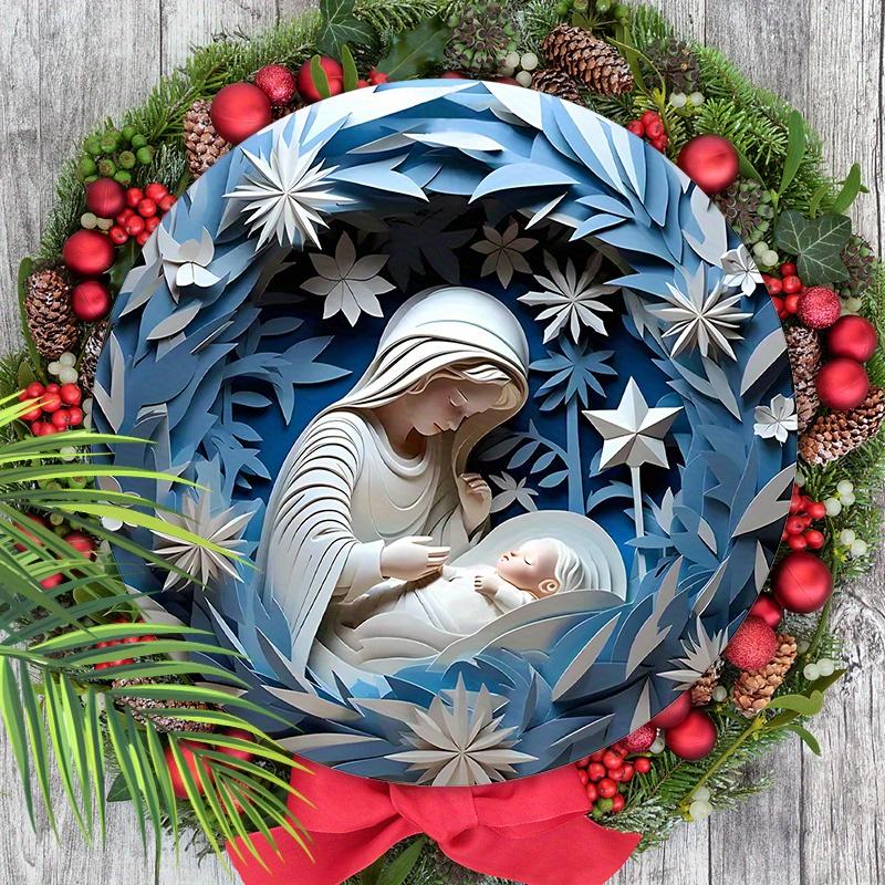 Nativity Scene Wooden Christmas Sign - Navidad Jesus Round Sign for Front Door Wall Hanging Decor - Ideal Christmas Ornament for Christians