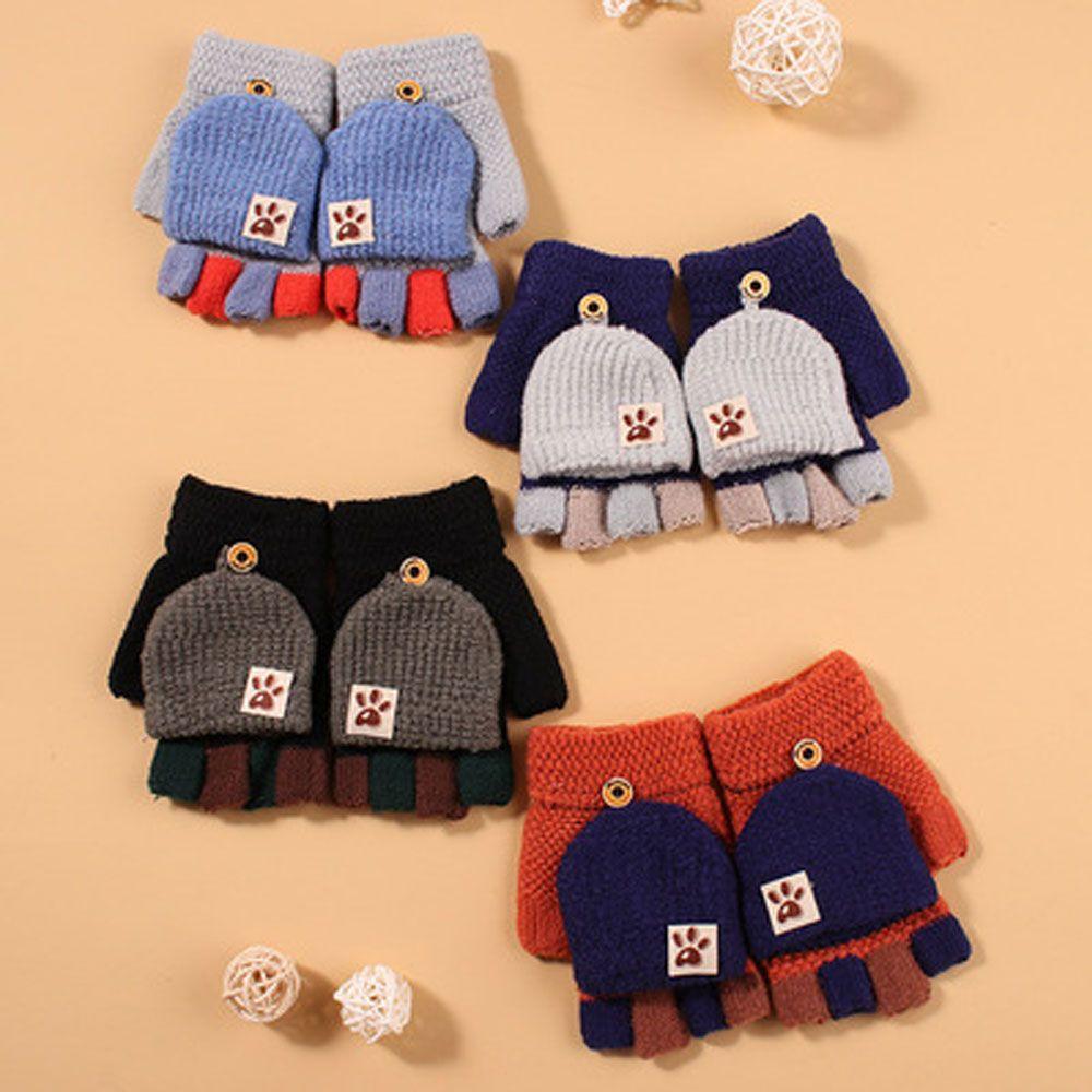 

Multicolor Splicing Connect Fingers Gloves Winter Keep Warm Girls Boys