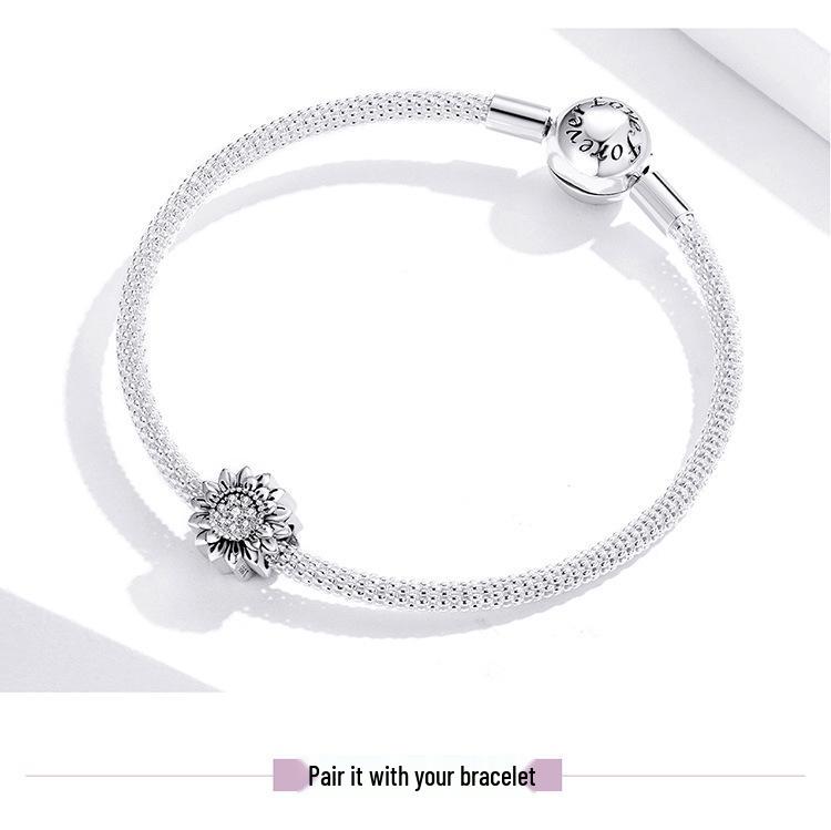 Vintage Oxidized Silver Sunflower Beads for DIY Bracelets - SCC1507