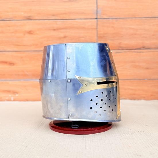 Templar Knight Crusader Helmet with Stand 18 Gauge Steel, Medieval Armor Best gift for Halloweena