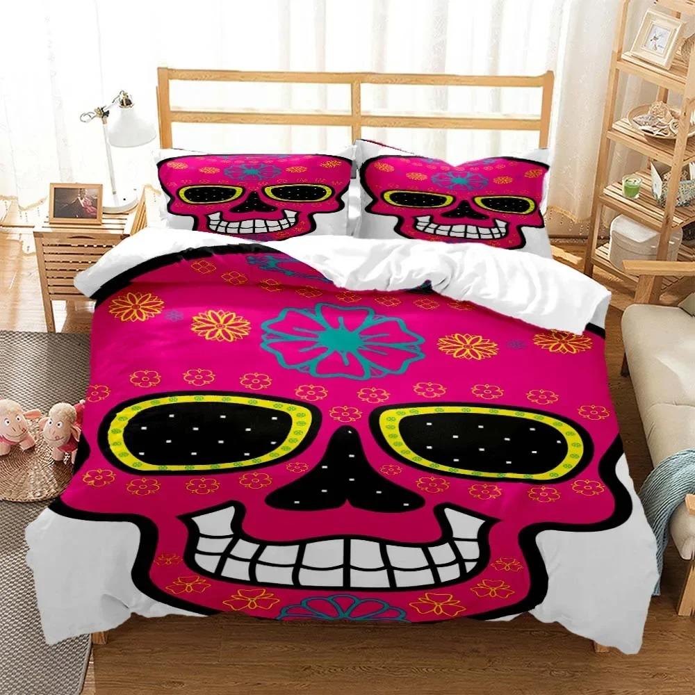 Skull Personalized Digital Printing Polyester Bedding Set For Boys And Girls Three Piece Comfortable Soft Couple Gift