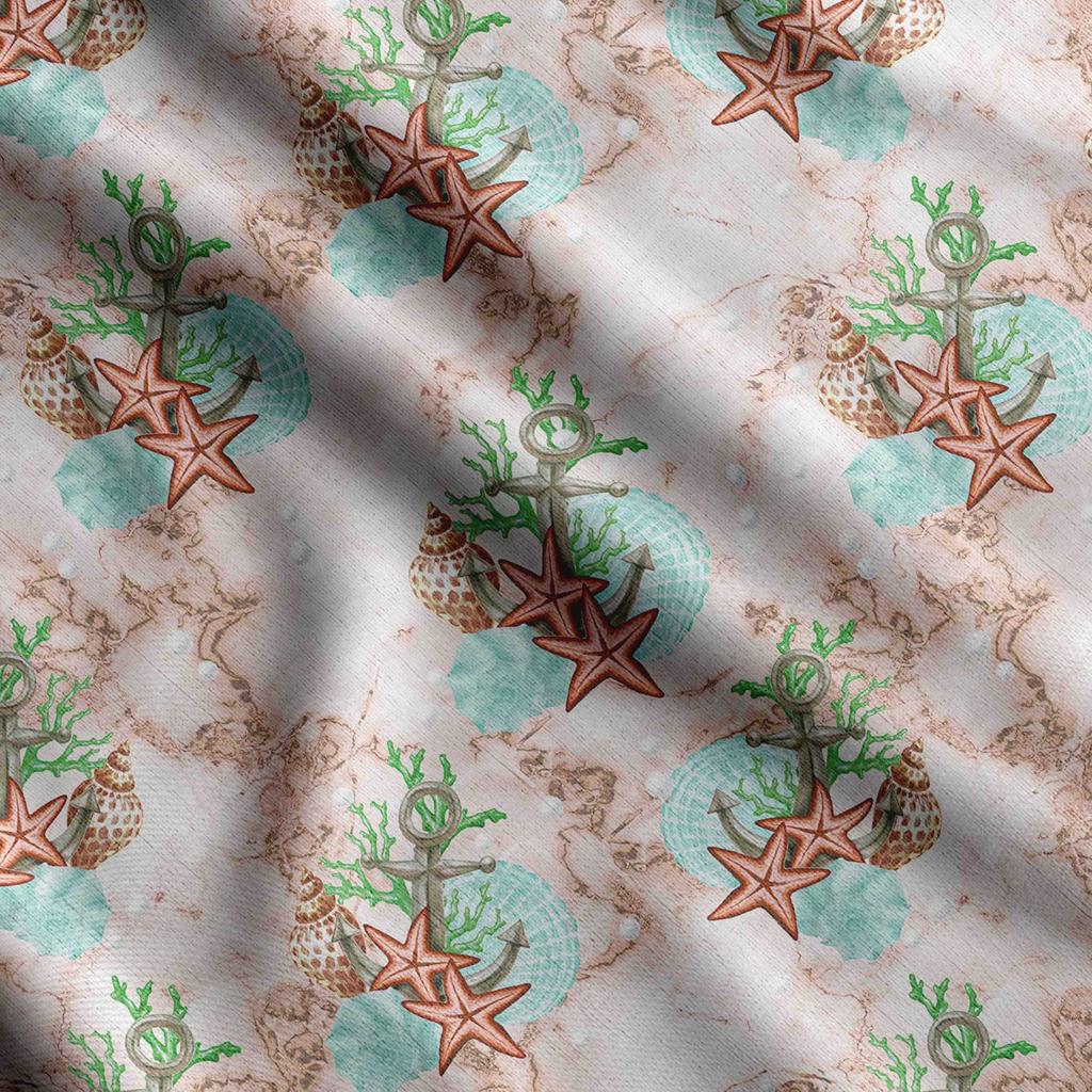 Soimoi Nadruk z muszli morskich, bawełniany kambryk, tkanina pikowana sprzedawana na jardy o szerokości 42 cali, średniej grubości tkanina bawełniana,