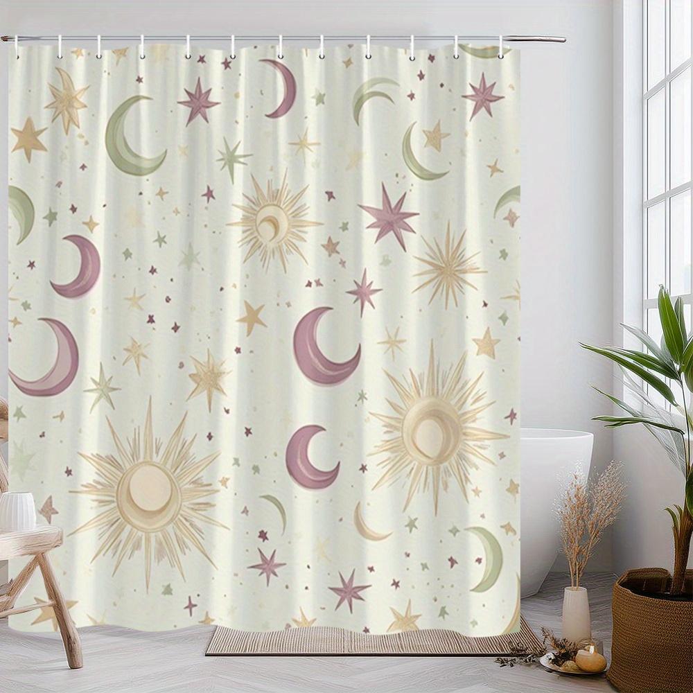 Vintage Celestial Moon And Star Shower Curtain Polyester Fabric Farmhouse Bathroom Decor Waterproof Bath Divider
