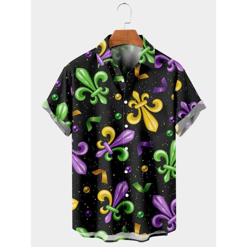 

Рубашка с коротким рукавом с принтом «Карнавал» Мужская рубашка с принтом «Марди Гра» Рубашка с коротким рукавом из ткани с отложным воротником, тянущейся в 4 стороны 2XL