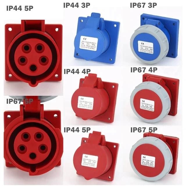 16/32A Industrial Plug and Socket 3P/4P/5Pin Electrical Connector IP67 Wall Mounted Socket Male&Female Plug