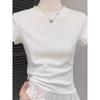 Women Sweet Lace Hem Short Sleeve Slim Fit Solid Casual T Shirt Top