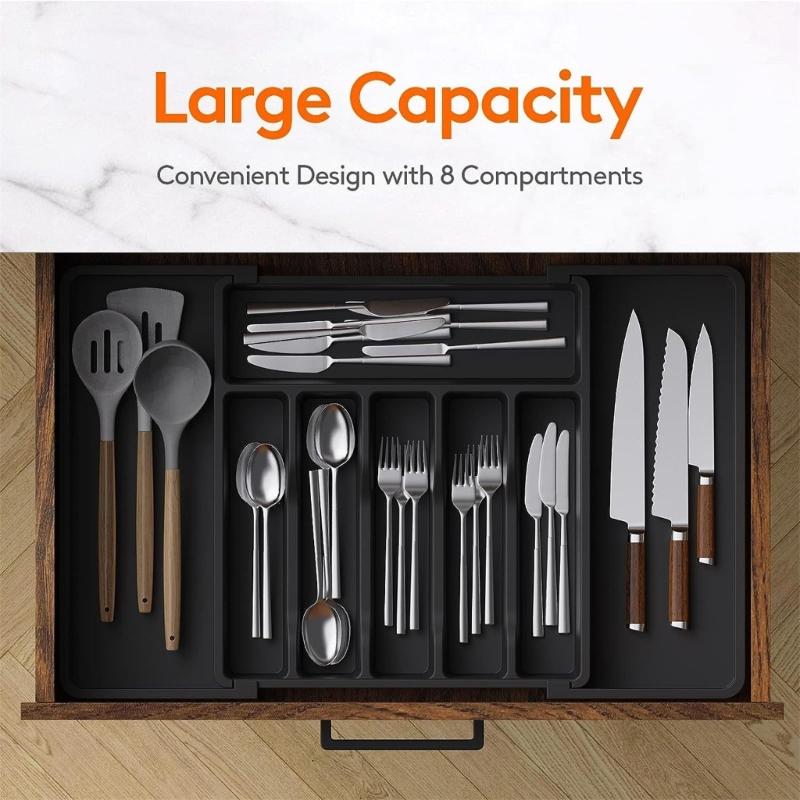 Cutlery Organizer Box Kitchen Drawer Organizer Separation Finishing Storage Box Spoon Knife Fork Expandable PP Tray