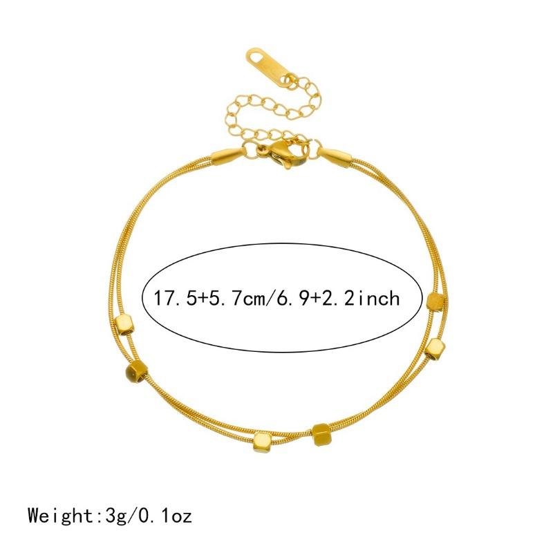 Gold Plated Double Layered Snake Chain Cube Bead Bracelet