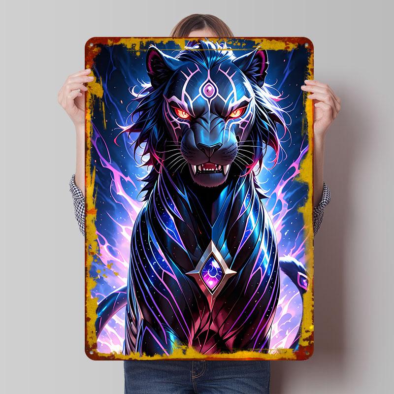

Mystical Panther With Glowing Markings Tinplate Poster Customized Wall Art Vintage Retro Metal Signs for House Decor Coffee Bar 7.9x11.8In(20x30cm)