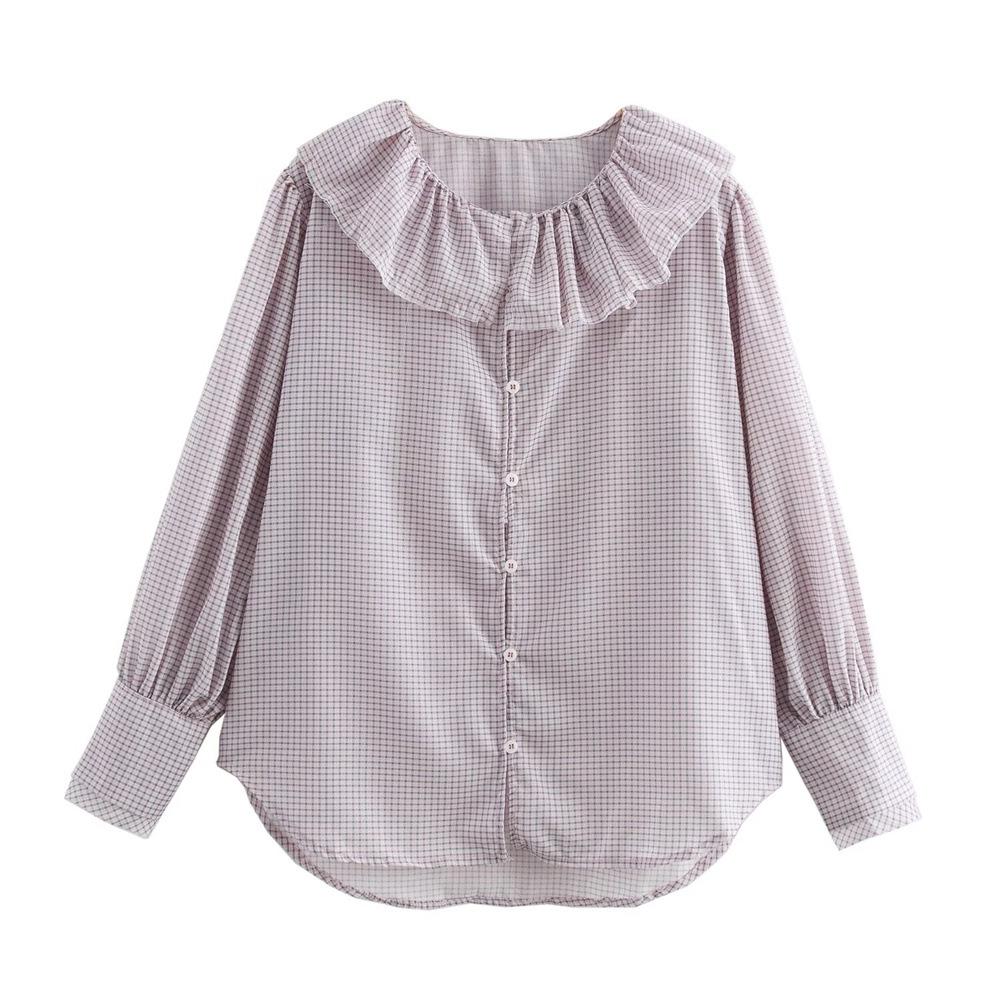 

Women s 2024 Autumn/Winter Plaid Layered Shirt Small светло-фиолетовый