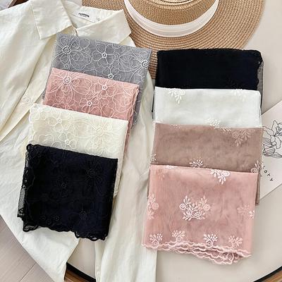 Dünner, frischer und eleganter Retro-Schal mit bestickter Spitze im koreanischen Stil, einfarbiger Gaze-Schal, Kunstschal