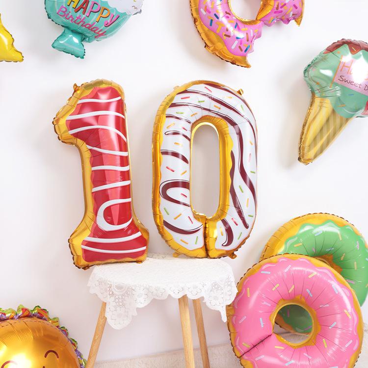 Cartoon Donut Number Balloon for 1st Birthday Party Decorations and Photo Props