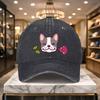 French Bulldog Rose Graphic Washed Baseball Cap Unisex Adjustable Cotton Street Style Outdoor Hat