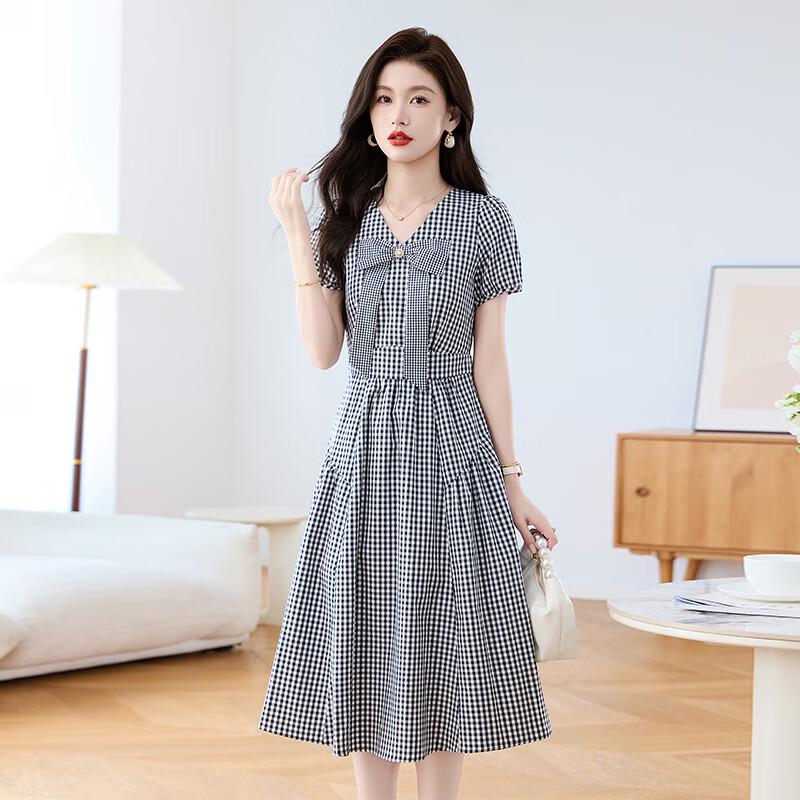 Ke Bei Er Elegant Plaid Bow-Tie Midi Dress