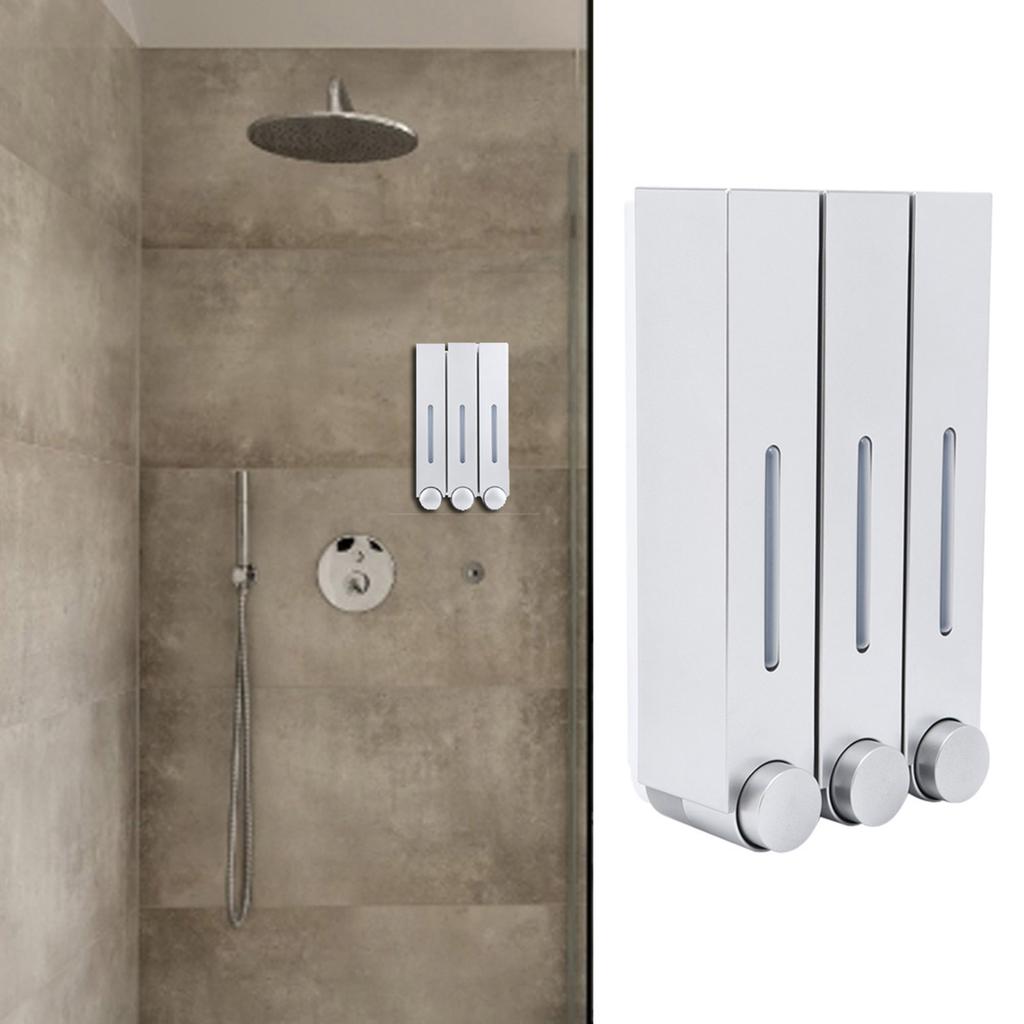 Dispenser a Muro per Sapone Liquido da Doccia Tre Erogatori per Shampoo per Bagno Hotel 6028 Argento