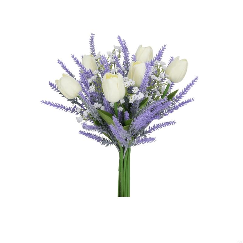 13Inch Artificial Tulips And Lavender Bouquet With Baby Breath For Wedding Home