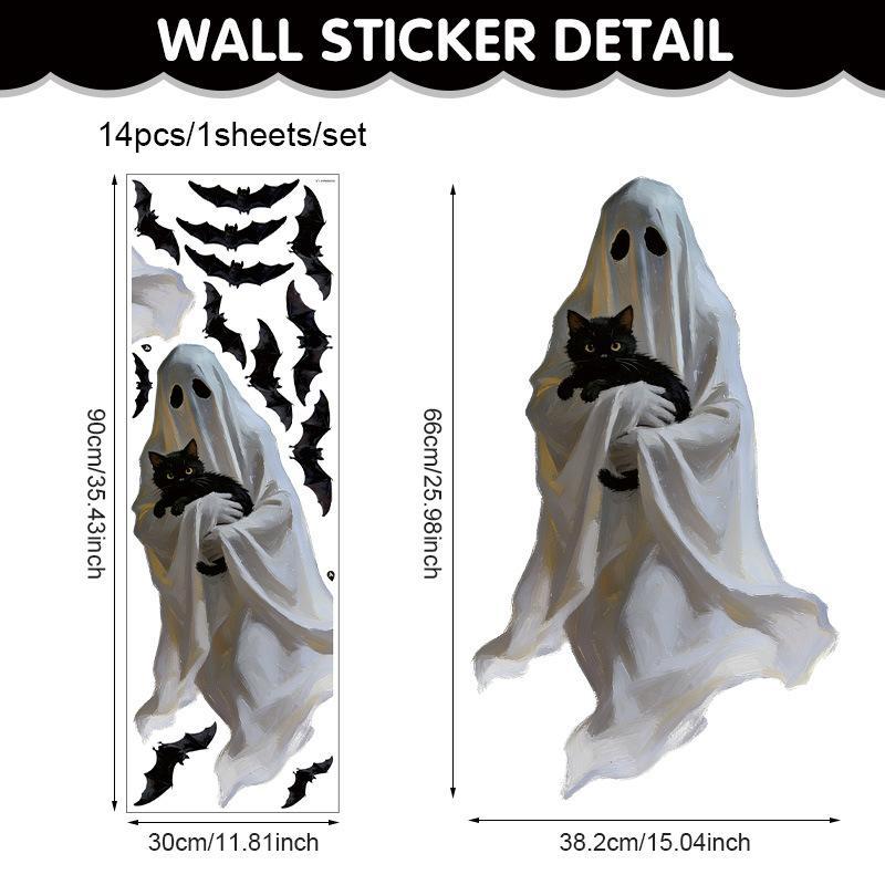 Extra Large Halloween Ghost Window Clings Vintage Ghost Black Bat Window Stickers For Home Classroom Office Diy Party Decoration