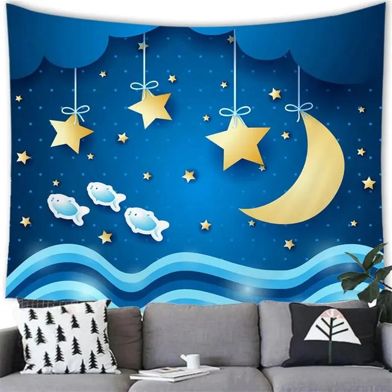 Cartoon Moon Stars Decorative Tapestry Office Living Room Decoration Home Wall Tapestry