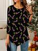 Women's Loose Round Neck Three Quarter Sleeve Tee 3D Christmas Pattern Ideal Halloween and Christmas Gift