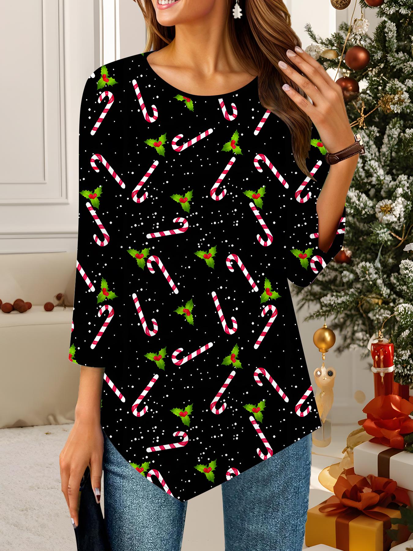 

Женская свободная футболка с круглым вырезом и рукавом три четверти с 3D рождественским узором. Идеальный подарок на Хэллоуин и Рождество. XS зелёный