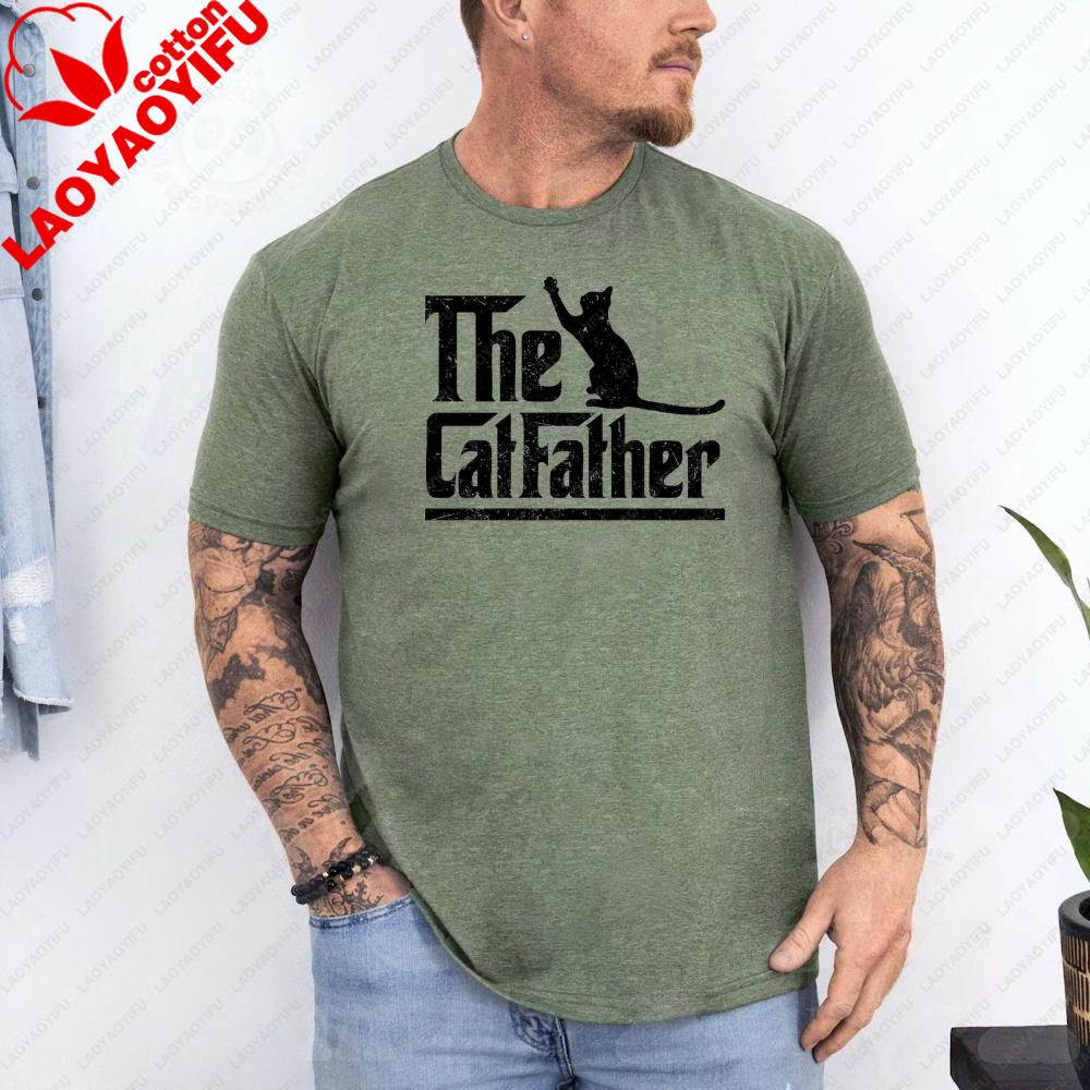 Retro The CatFather Shirt Funny Cat Owner Gift Cat Dad TShirt OdfatherInspired Distressed Typography Casual Unisexs Cotton Tee