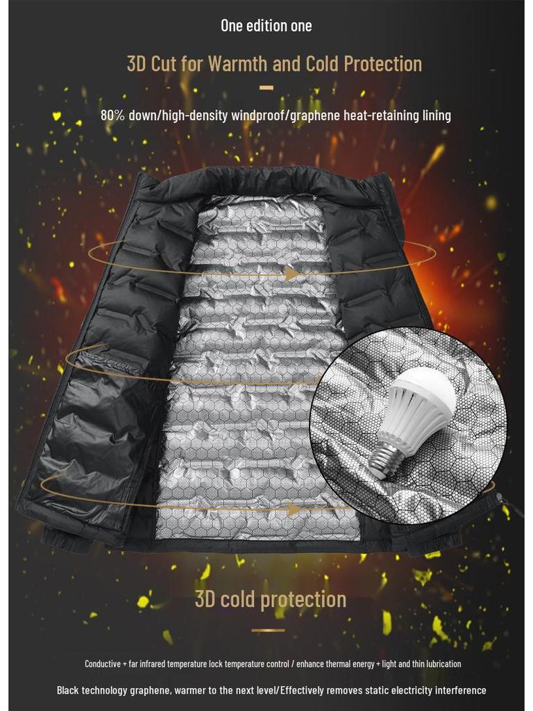 Unisex Winter Graphene Heated Stand-up Collar Down Jacket - Lightweight, Loose, 80% White Duck Down