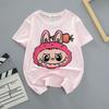Cute Cartoon Labubu Print Short-sleeved T-shirt Girl Kids Casual with Summer Tops Tees