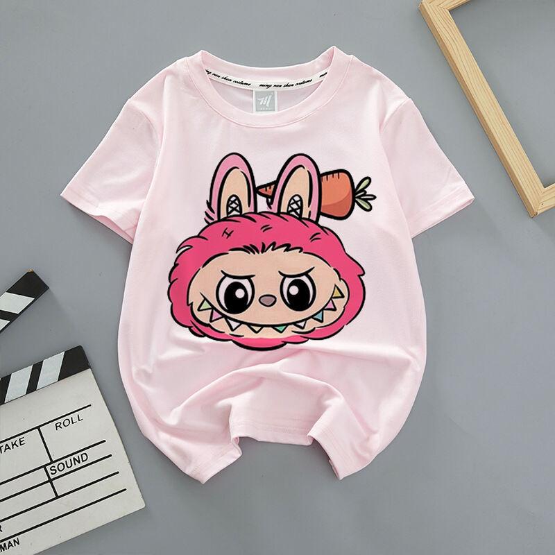 

Cute cartoon Labubu print short-sleeved T-shirt unisex kids casual with summer tops 100