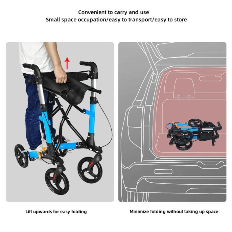 Rollator pentru Reabilitare Persoane Vârstnice cu Dizabilități, Ajutor pentru Mers, Aluminiu Aliaj de Uz Casnic, Cadru Pliabil cu Role, Antrenament Mobilitate