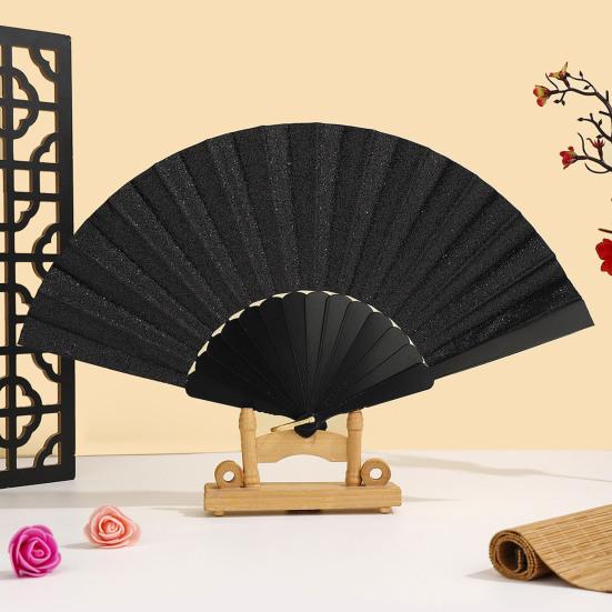 Glitter Powder Folding Fan Hand Held Fan with Plastic Ribs Portable Summer Fan Decoration Dance Performance Props Party Accessories