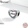 Bamoer Rainbow Zircon Heart-Shaped Charm 925 Sterling Silver Love Life Tree Beads Fit for Women Bracelet or Bangle Fine Jewelry