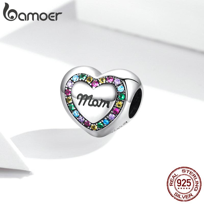 Bamoer Rainbow Zircon Heart-Shaped Charm 925 Sterling Silver Love Life Tree Beads Fit for Women Bracelet or Bangle Fine Jewelry