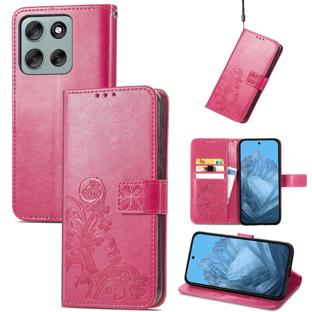 For Motorola Moto G86 5G Lærveske Firkløver Lommebok Telefondeksel