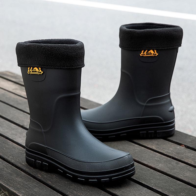 Men's Waterproof Mid-Calf Rain Boots - Non-Slip, Thickened, Pull-On, Casual Korean Style.