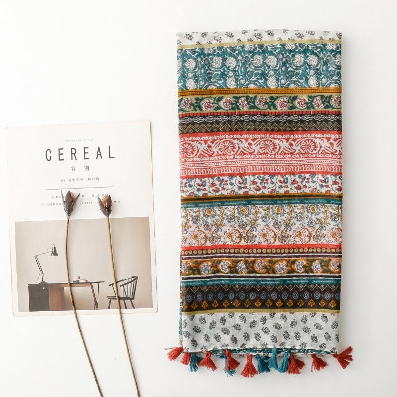 Fashion Luxury Women Viscose Scarf Floral Designer Shawl Print Cotton Linen Feeling Tassel Muslim Hijab Wrap Turban
