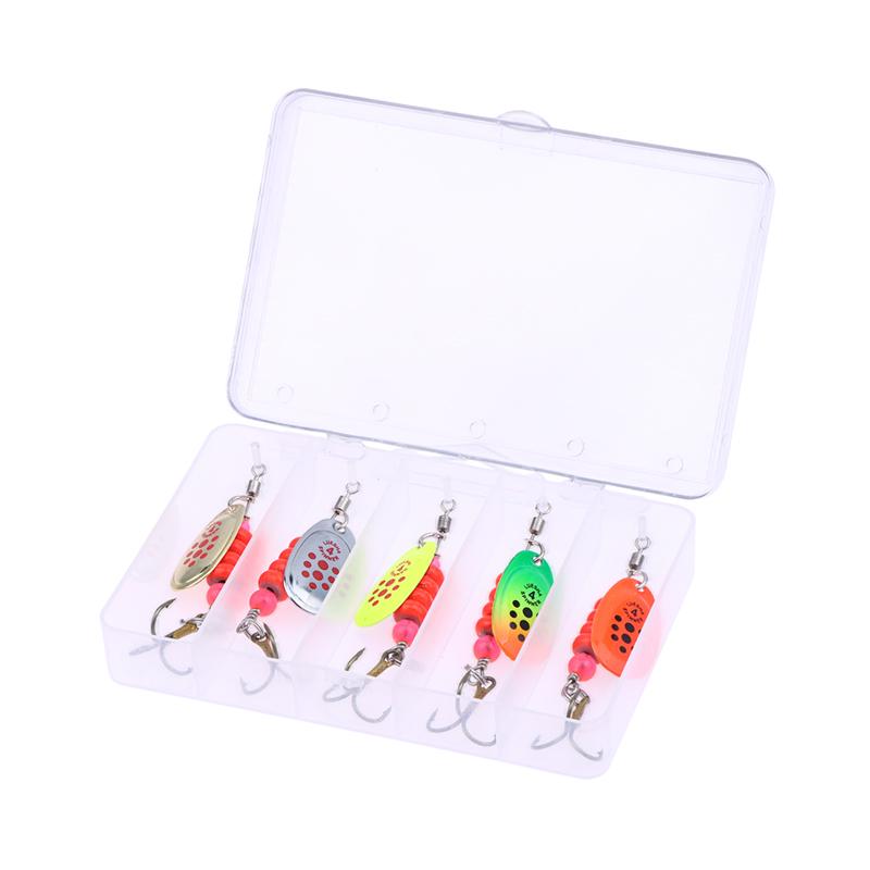 

5Pcs/Box Metal Spoon Lure With 3-Pronged Hook Rotating Bait With Fishing Gear Box Hard Lure With Rotating Glitter Fishing Gear 6g