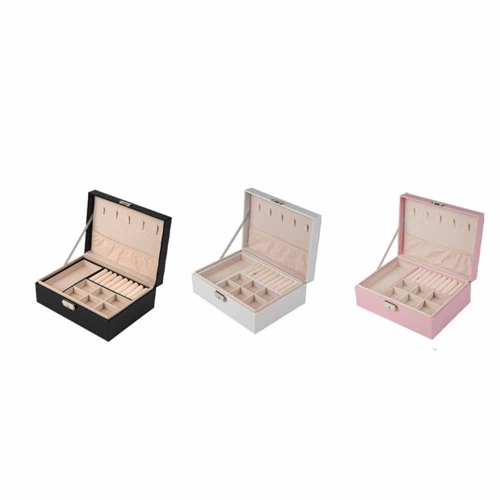 2 Layer Leather Jewelry Organizer with Lock Jewelry Display Case  for Necklace Rings Earrings