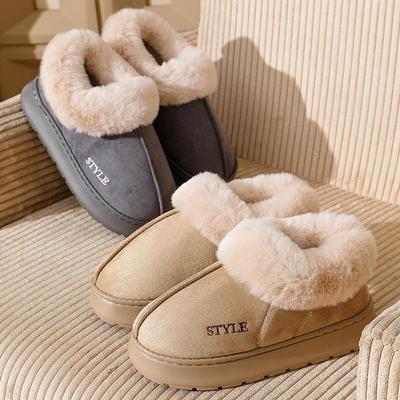 Suede Cotton Slippers, Home Woolen Warm Bags and Cotton Boots, Anti-slip Snow Boots