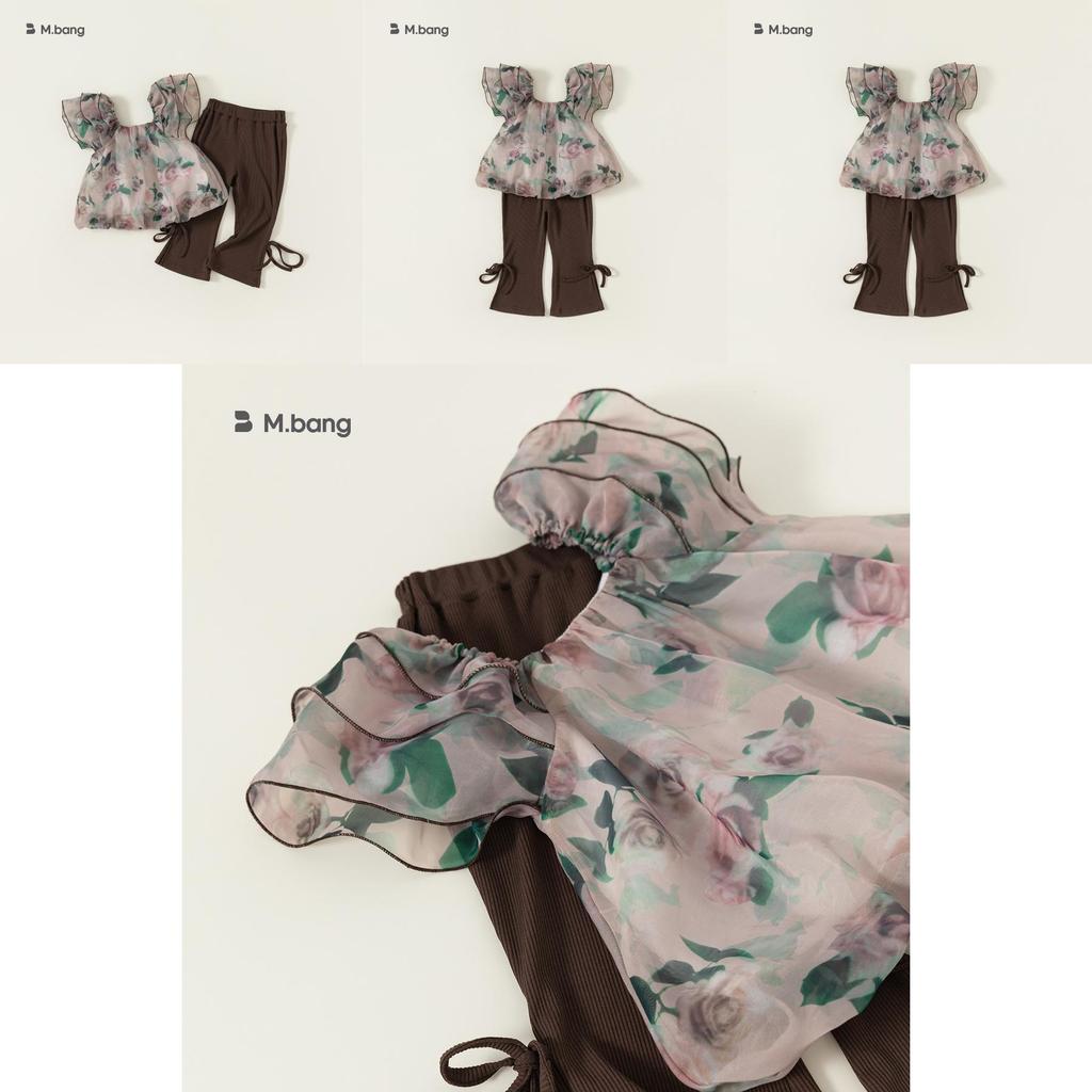 Princess Girl Summer Outfit Set With Rose Flower Pattern For Toddler Girls