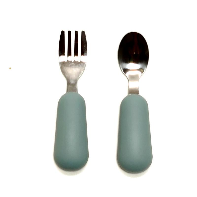 Kids Fork Spoon Kit Infant Fork Spoon Short Handle Stainless Steel Silicone Fork Spoon Infant Supplement Fork Spoon