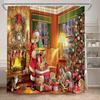 Winter Christmas Shower Curtains Town Street Snowman Snow Mountain Scenery New Year Xmas Home Bathroom Decor Bath Curtain Set