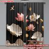 Set Of 2 Elegant Lotus Flower Curtains Pink White Blossoms Golden Seed Pods Black Background Bedroom Decor Curtain Polyester Perfect For