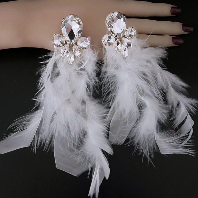 Hypoallergenically Feather Crystal Earrings Lightweight Alloy Long Drop Jewelry Ear Accessories for Women Gift