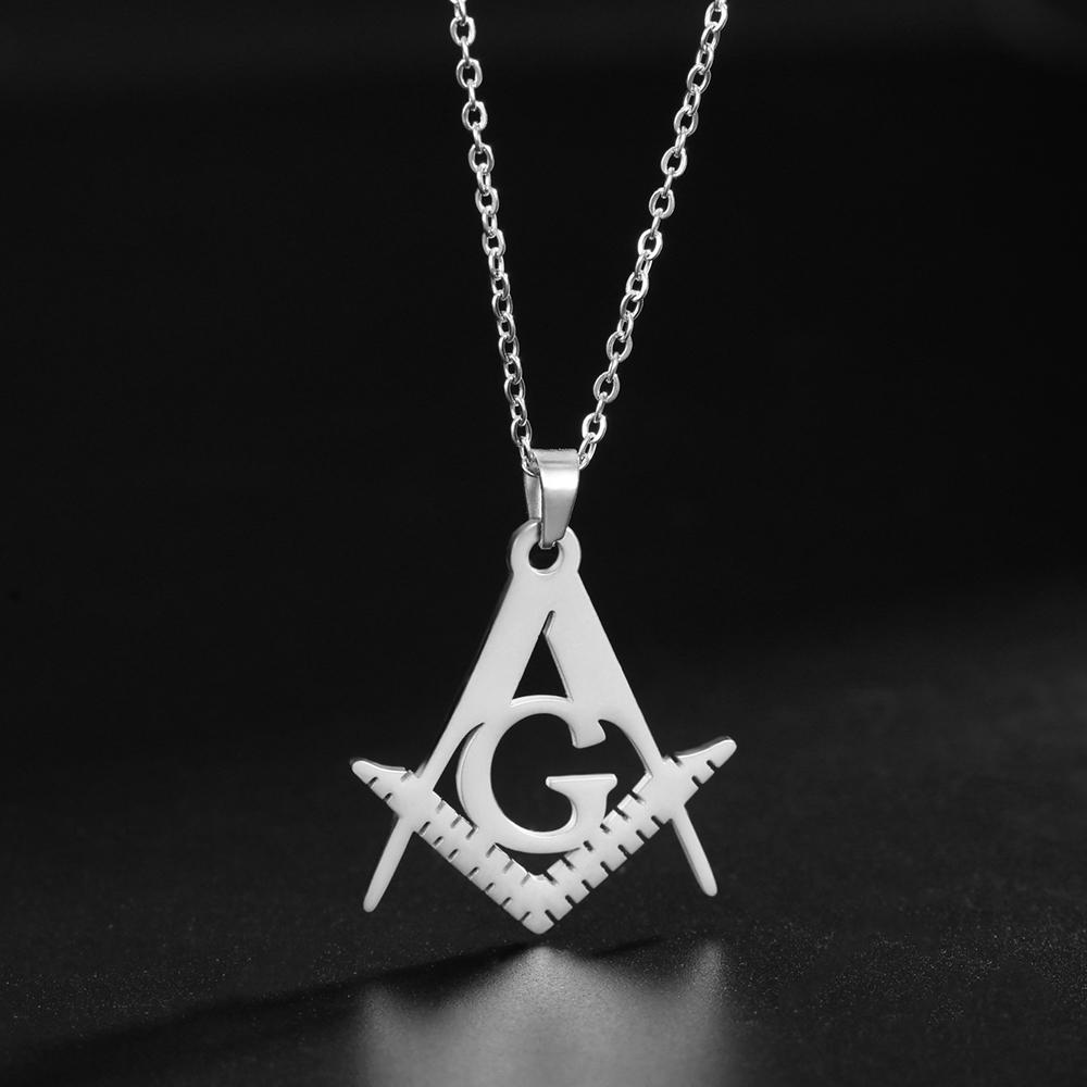 LIKGREAT Masonic Sign Medal Pendant Necklace for Women Men Stainless Steel Freemason Symbolism Religious Vintage Jewelry Gifts