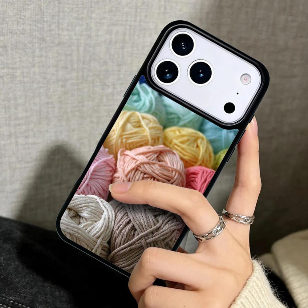 Capa Case for iPhone 17 Air 16 Pro Max 15 Plus 11 13 Mini 14 12 Back Phone Cover Sewing Knitting Crochet