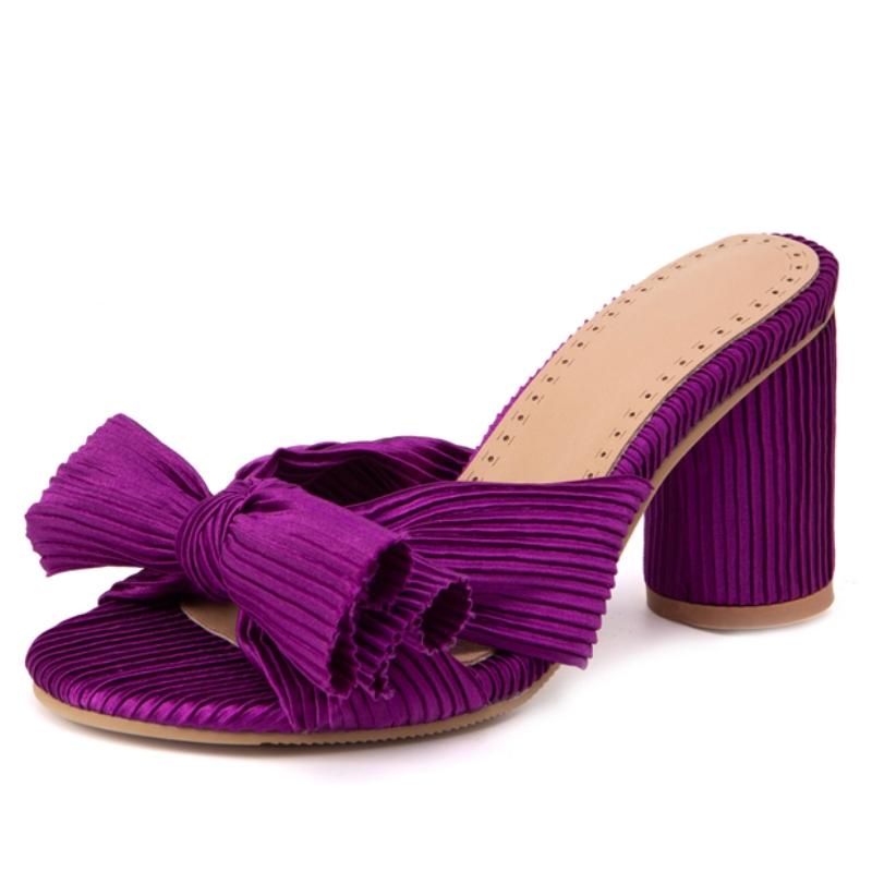Fashion Fashion Summer Slippers Sandals Shoes Woman Outside Sweet Bow High Heels Slides Green Red Black Party Shoes Female Large Size 50
