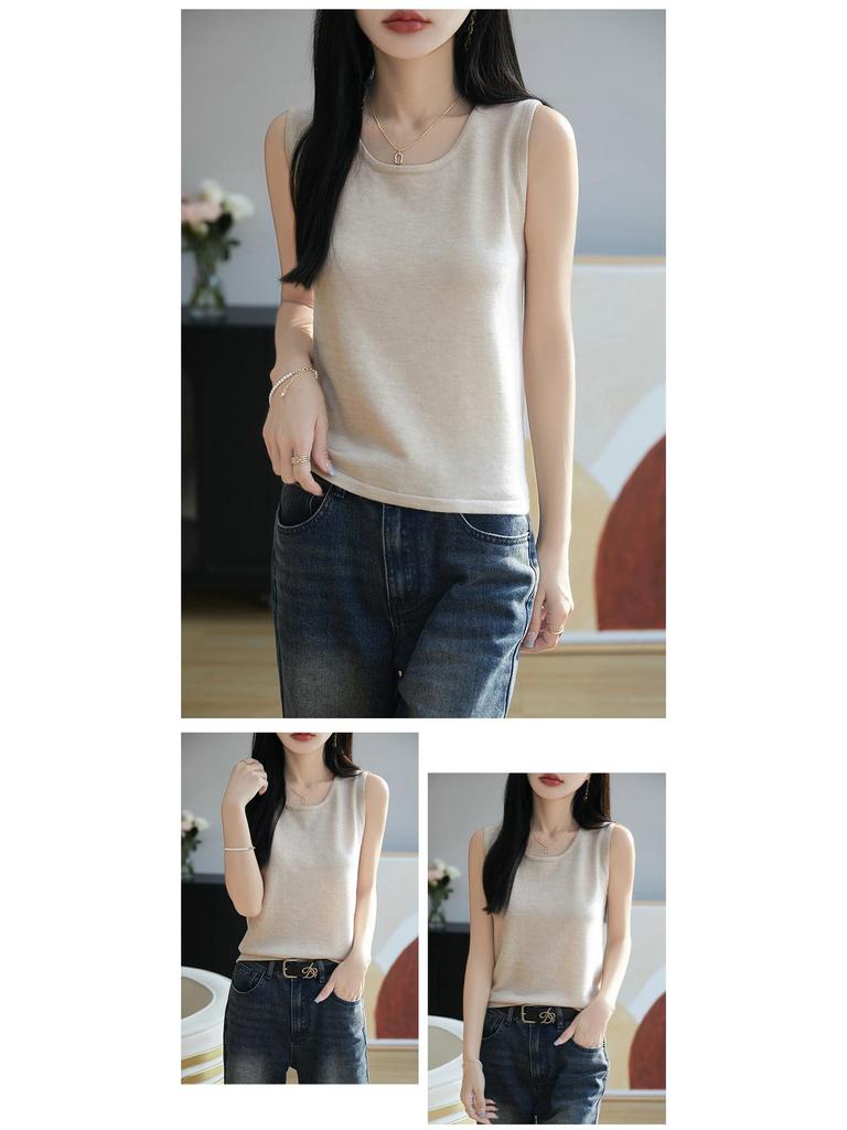Women's Slim Fit Knitted Wool Vest - Soft Sleeveless Crew Neck for Spring & Autumn Layering