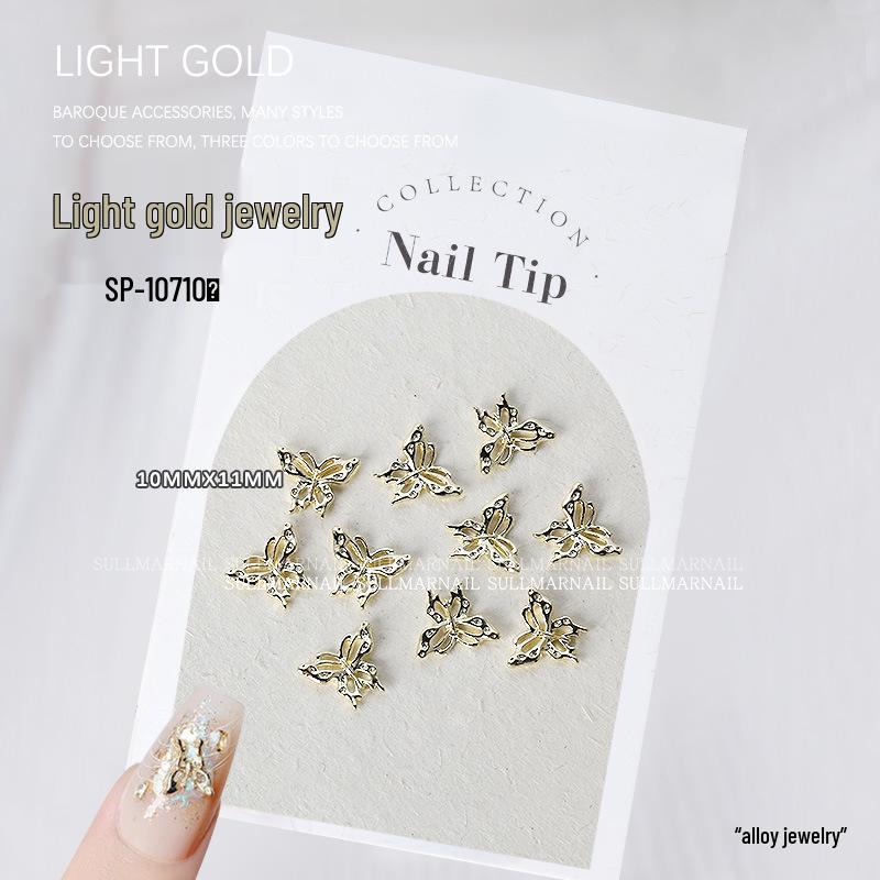 Golden Butterfly 3D Nail Art Set - 10 Pieces of Light Gold Ribbon Bow Decorations