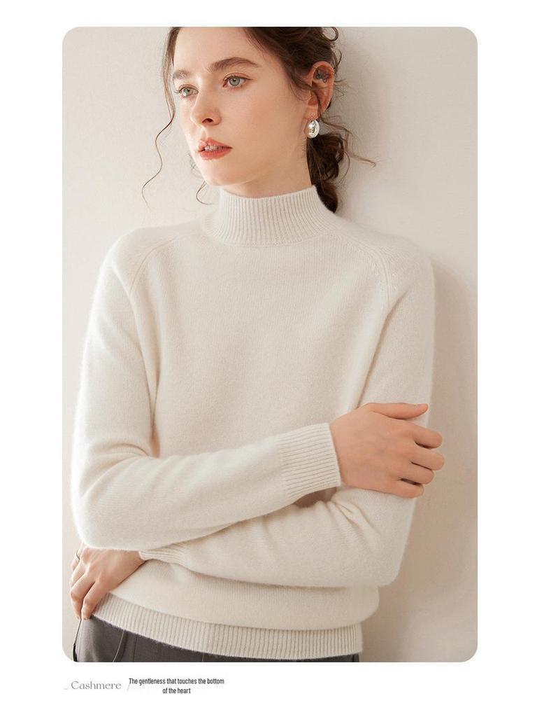 2024 Autumn/Winter Women's Thickened Half-High Neck Cashmere Knit Base Sweater